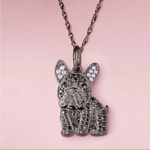 French Bulldog Frenchie Necklace Diamond CZ Embellished Pink Black Dog Necklace - Picture 4 of 5